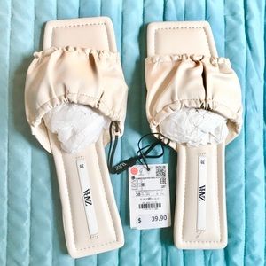 Low heel ruched sandals with square